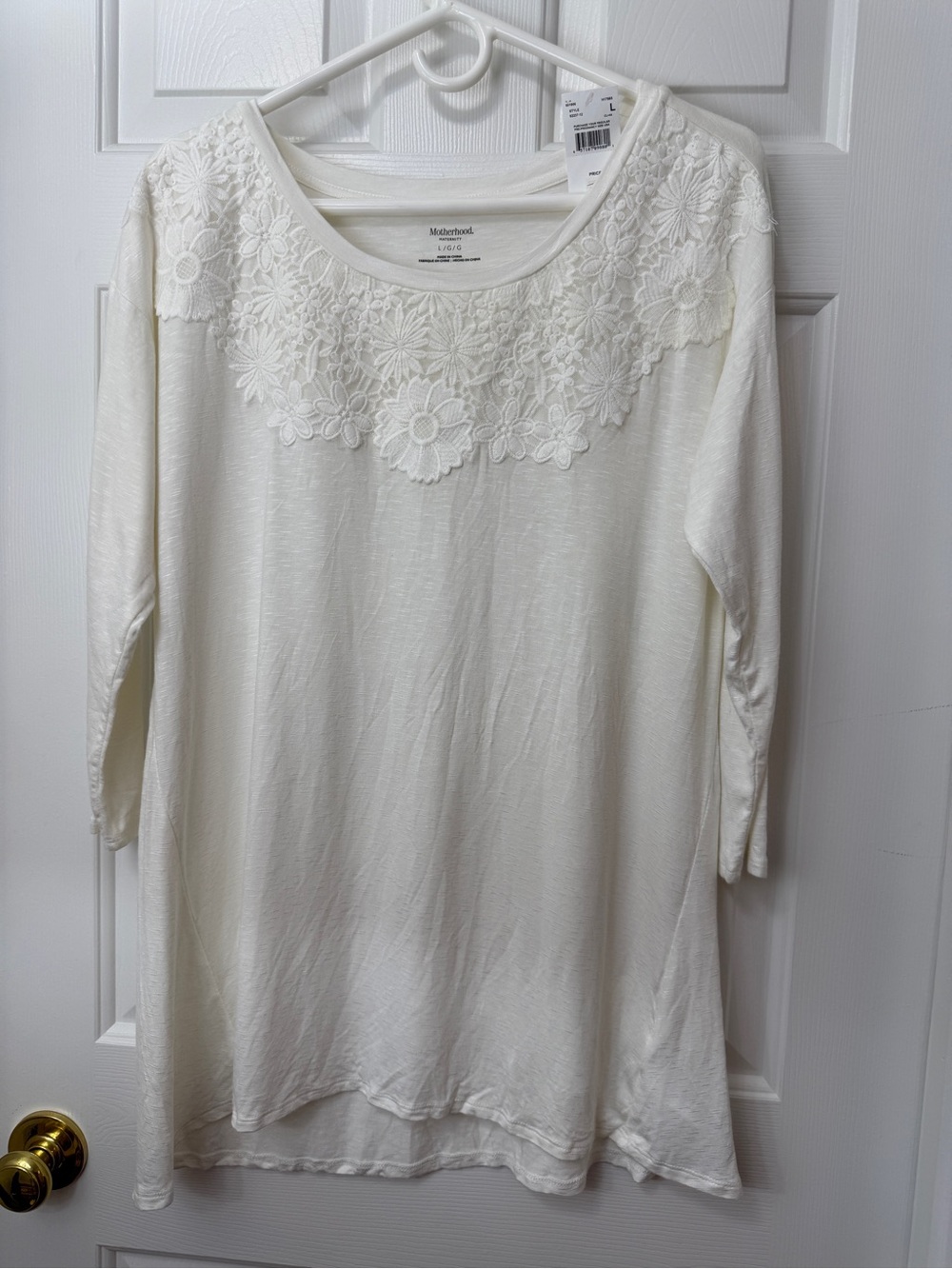 Motherhood Cream Floral Lace Yoke Tunic